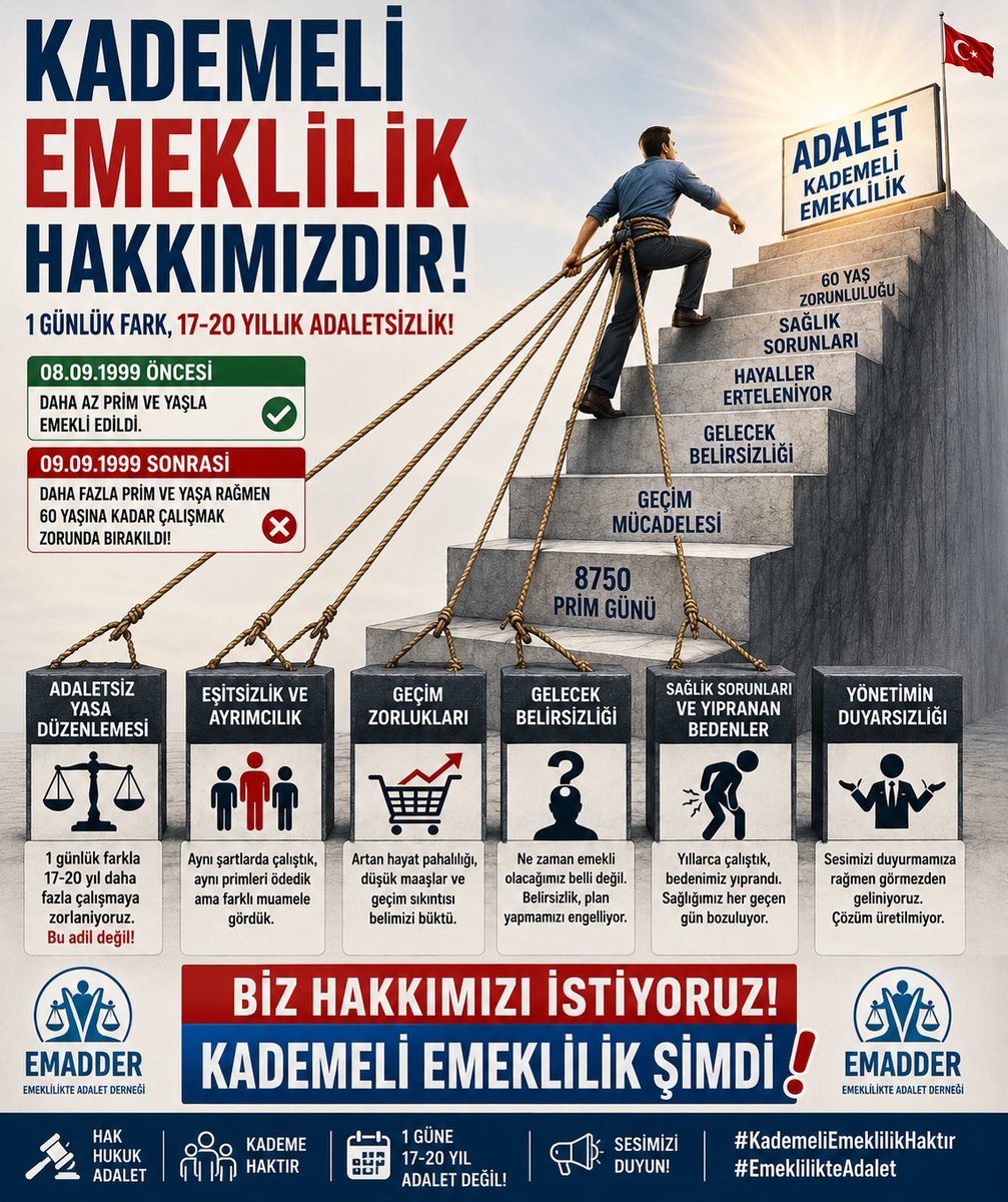 Mozdemir3457's tweet photo. 17/20 yıl fazla çalışmak ne vicdana ne de hakkaniyete sığar. 

Çözüm Kademeli Emekliliktir...

@EmadDernegi 
#TürkiyeKademeDiyor https://t.co/SV2RtaRsML