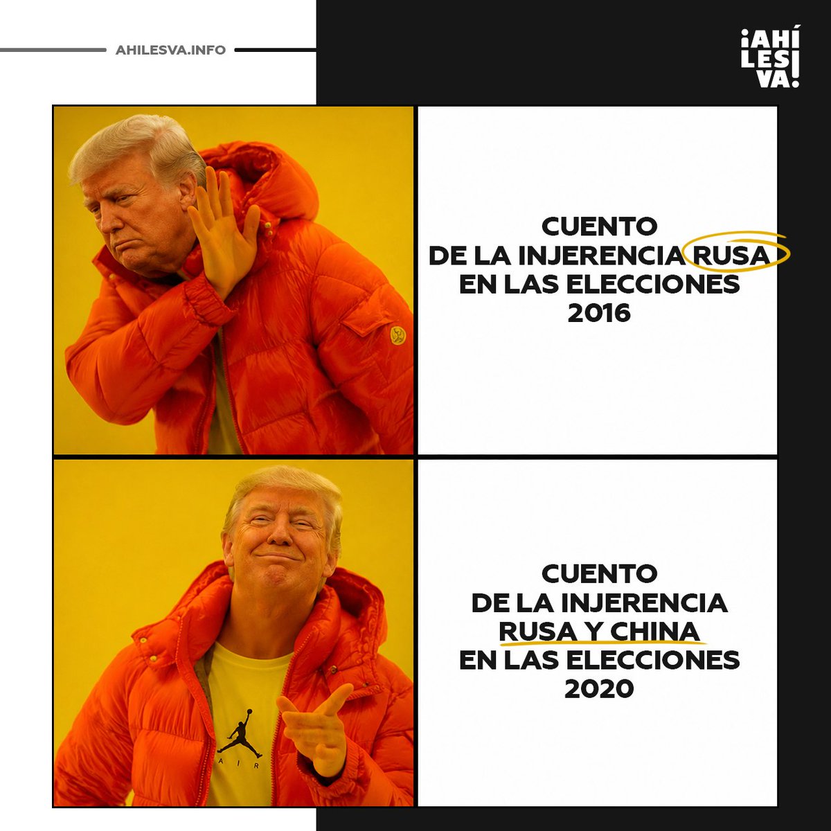 ahilesvainfo's tweet photo. Las vueltas que da la vida. Durante años, Trump rechazó el bulo de la 'injerencia rusa en las elecciones de 2016' (que promovía Obama y Hillary, tras perder esos comicios), pero ahora es el mismo Trump el que promueve el bulo de la 'injerencia de Rusia y China en las elecciones de 2020'... porque esas las perdió él 🤷‍♂️
Y todavía hay quien dice que los presidentes gringos no son todos iguales 🙄🙄🙄