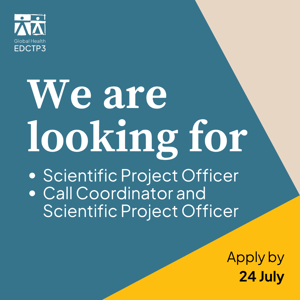 EDCTP3's tweet photo. Looking for an opportunity in global health research?

@EDCTP3 is establishing a reserve list for two profiles:

🔹 Scientific Project Officer
🔹 Call Coordinator + Scientific Project Officer

📍 Brussels
📝 Contract Agent, FG IV
📅 Apply by 24 July

🔗 https://t.co/M7qGUKtcRF https://t.co/QFsehwAHCM