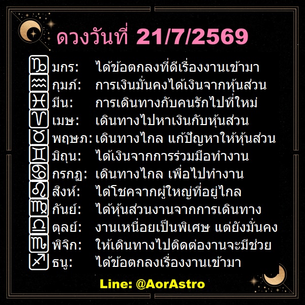 AorHoro's tweet photo. ดวงรายวัน by AorAstro วันที่ 21/7/2569
วันนี้ ห้ามทำการมงคล
 Strategic Astrology for Decision Making
ติดต่อ line: @AorAstro
 #ดูดวง #Astrology #DestinyAnalysis
 #CEO #ผู้บริหาร #StrategicThinking #DecisionMaking #BusinessStrategy https://t.co/jKS5qdVywf