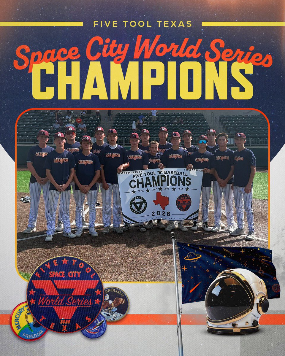 FiveToolTexas's tweet photo. 🏆CHAMPIONS🏆

Congrats to @TwelveRecruits Silver 2029 on winning the 15U National Division of the @FiveTool Houston Space City World Series

#WatchEm https://t.co/XqVhYLgTVn