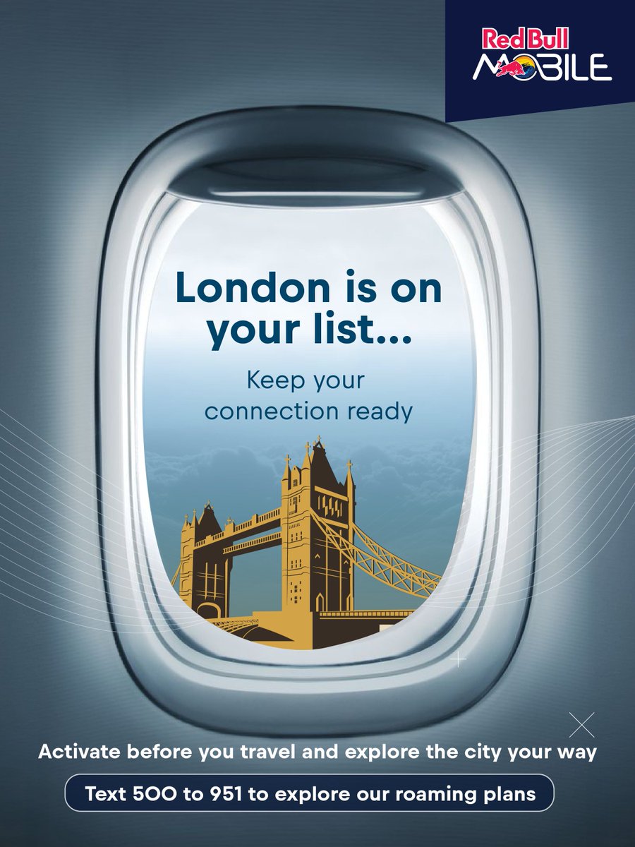 redbullmobileSA's tweet photo. London on your travel list? One less thing to worry about: get your connection ready before you travel. 🇬🇧​​ Get your roaming bundle with Red Bull MOBILE and enjoy seamless data by sending 500 to 951.​

https://t.co/BmStpUAxED

#RedBullMOBILE #SaudiArabia https://t.co/aXBuRkSRHw