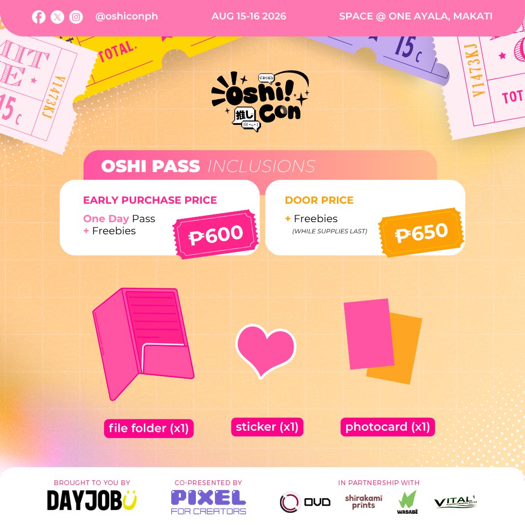 oshiconph's tweet photo. 🎟️ TICKET SALE IS NOW LIVE 🎟️ 

Scan the QR or head over to the link in the replies to grab your tickets for Oshi Con 2026 on August 15-16 at SPACE at One Ayala 💖

૮( •̀ Ⱉ •́ )ა 

Early purchase price valid until August 14! 🫪

COME GEDDIT!!!

#OshiCon2026 #Oshi2Ü https://t.co/16QfQ5asDL