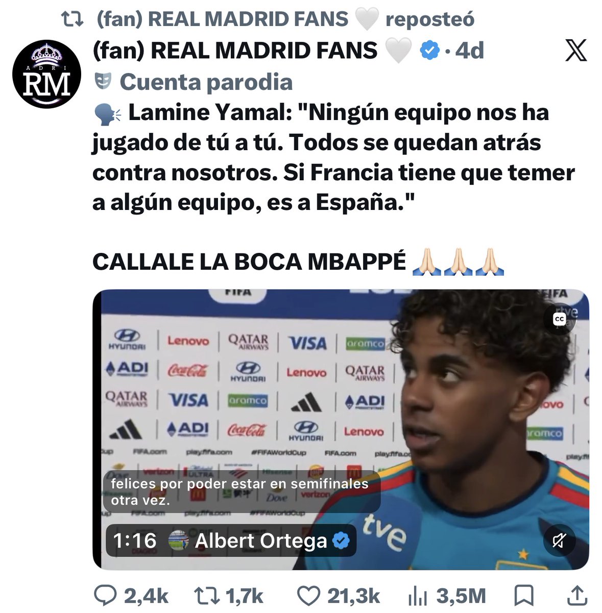 MAGNOFC1's tweet photo. "cállale la boca Mbappe" 

Ahora se las dan de Españoles, que bochorno de gente https://t.co/Gtq6j3CuNX