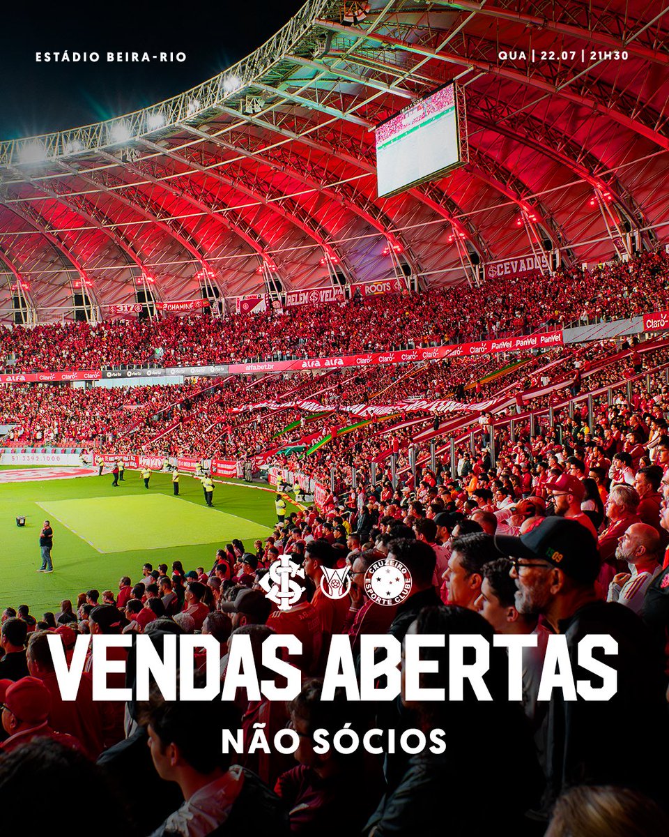 SCInternacional's tweet photo. 🚨 INGRESSOS À VENDA! 🇦🇹

Os ingressos para o próximo jogo do Colorado pelo Brasileirão já estão disponíveis para torcedores(as) não sócios(as) do Clube do Povo.

📅 22/07, às 21h30 – Inter x Cruzeiro

🏟️ Garanta seu lugar no Beira-Rio e apoie o Colorado!

🔗 Adquira seu ingresso pelo Mundo Colorado.