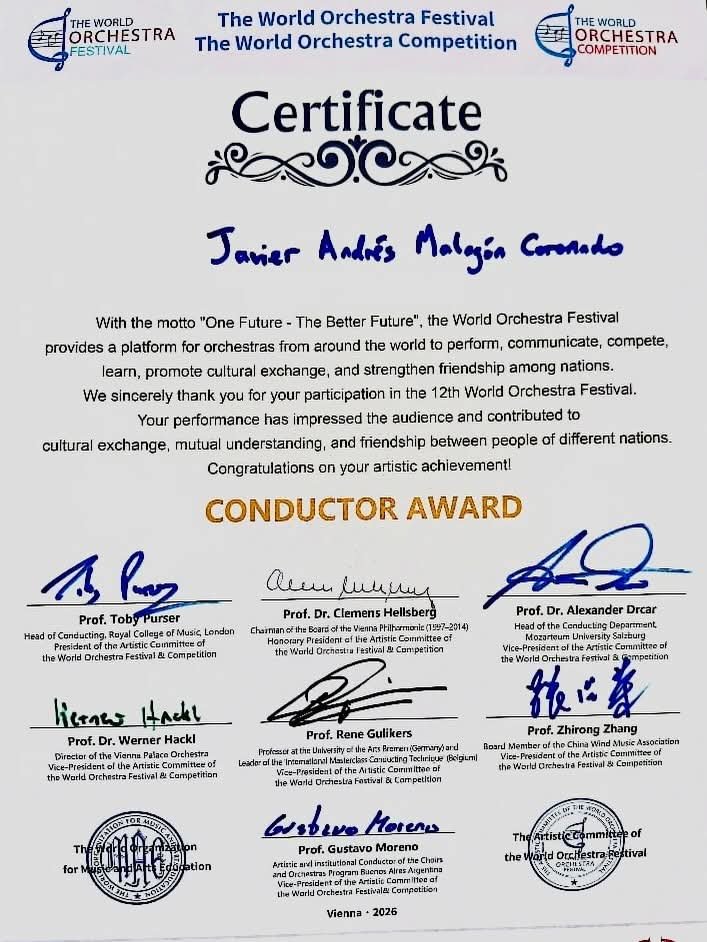 1anoticiass's tweet photo. .#Tibasosa, #Boyacá hace historia en Viena! 🇨🇴🎉
Premios obtenidos por la Banda Sinfónica de Tibasosa en el World Orchestra Festival and Competition Vienna 2026: https://t.co/dJAAW0SDhb