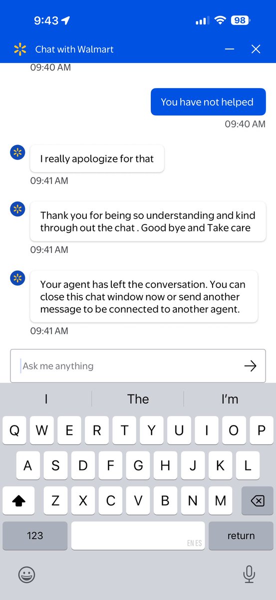 chelzbri's tweet photo. @Walmart what kind of AI customer service is this?!?!? https://t.co/rOzVN7lQfA