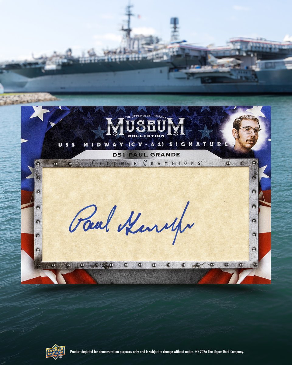UpperDeckSports's tweet photo. One ship. Countless stories.

The USS Midway Cut Signatures insert set in 2026 Goodwin Champions honors the people behind one of the most legendary aircraft carriers in U.S. history. Own authentic signatures that connect collectors to an unforgettable legacy.

⚓ Available now in 2026 Goodwin Champions.