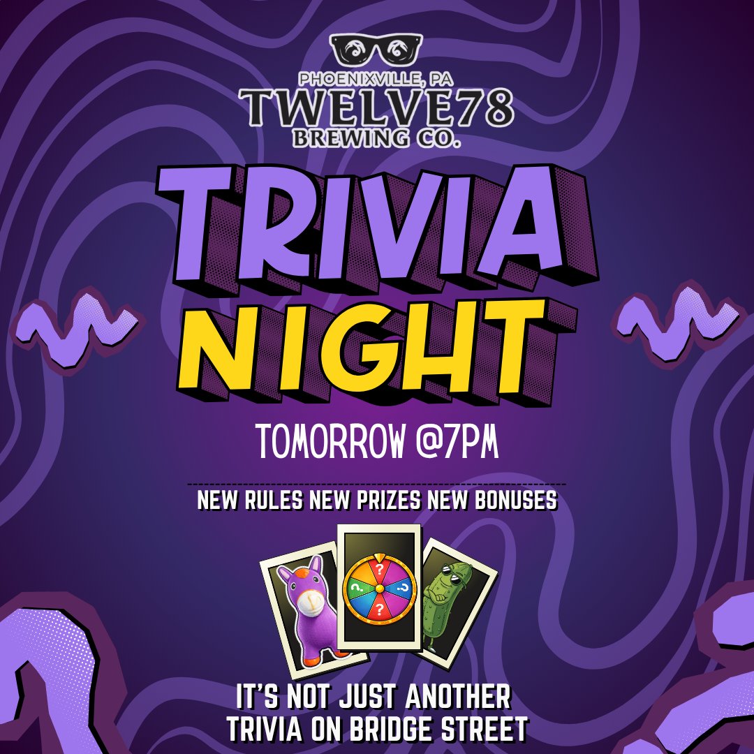 Twelve78BrewCo's tweet photo. 🧠🍻 TRIVIA NIGHT RETURNS TOMORROW! 🍻🧠
Good Friends. Great Beer. Unforgettable Nights.
#Twelve78Brewing #PhoenixvillePA #TriviaNight #DrinkLocal #ThingsToDoPA #CraftBeer #GameNight #TuesdayNightFun https://t.co/rYhCBoE8z1