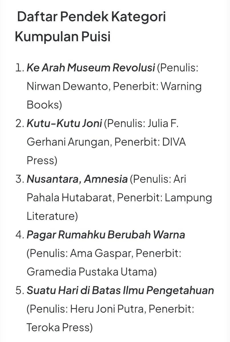 post_santa's tweet photo. Selamat untuk Mas @ariesaptaji dan Alok yang ada di daftar pendek Kusala. Selamat untuk teman2 penulis dan penerbit  yang juga ada di nominasi. Semoga karya2nya terus menjumpai semakin banyak pembaca 💛🌻 https://t.co/Ao5h1Lu7uL