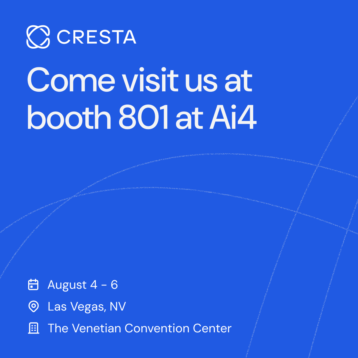 cresta's tweet photo. Next stop: #Ai4 🚀

Come visit Cresta at Booth 801 from August 4–6 to see our AI Agent in action and talk about the future of customer experience.

See you in Vegas! 🎰 https://t.co/lWYGkte3Oi