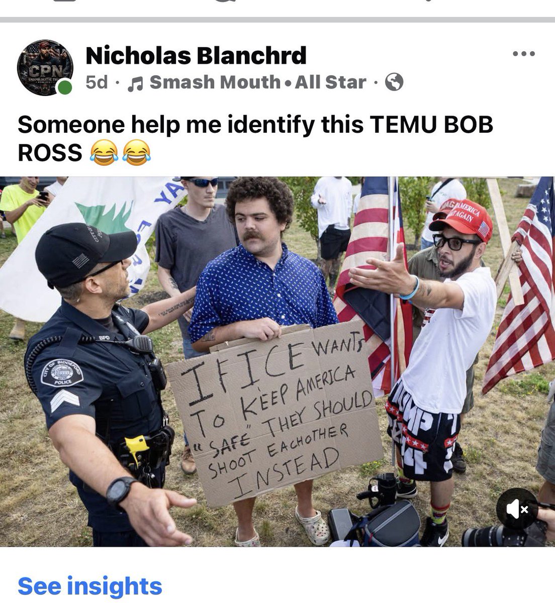 pwa1776's tweet photo. 🚨🚨 TEMU BOB ROSS HAS BEEN IDENTIFIED!! 🚨🚨

THIS CLOWN has been out here HARASSING every PRO-AMERICAN, PRO-ICE protester in BIDDEFORD!!

MEET DENALI FLEURENT the CEO of POTATOEO FARM INC🚜
📞 (207) 284-1586

Out here in his little red beret crying like a baby while painting “HAPPY LITTLE OPEN BORDERS” on his easel 😂
His big protest sign said:

“IF ICE WANTS TO KEEP AMERICA SAFE THEY SHOULD SHOOT EACH OTHER INSTEAD”

HAPPY LITTLE ACCIDENTS my ass!!🫏

TEMU BOB ROSS out here living his best life as Maine’s saddest painter 😂

NO MISTAKES… JUST HAPPY LITTLE OPEN BORDER DISASTERS!!

Call the farm for some FRESH OPEN BORDER TOURS 🌱🇺🇸

What y’all think?? Should we show up and ask for a HAPPY LITTLE FARM TOUR?? 😂😂

@unquirer 
@TheMaineWire 
@MyersFleurent