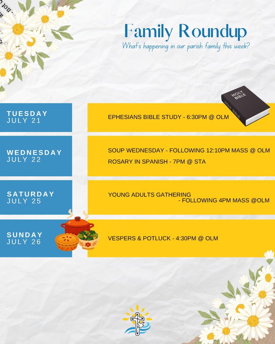 SBRCFP's tweet photo. 🙌 Faith doesn’t take a summer vacation!
Your Family Roundup for July 20–26 is here with ways to stay connected throughout the week. https://t.co/BMryWenlOC