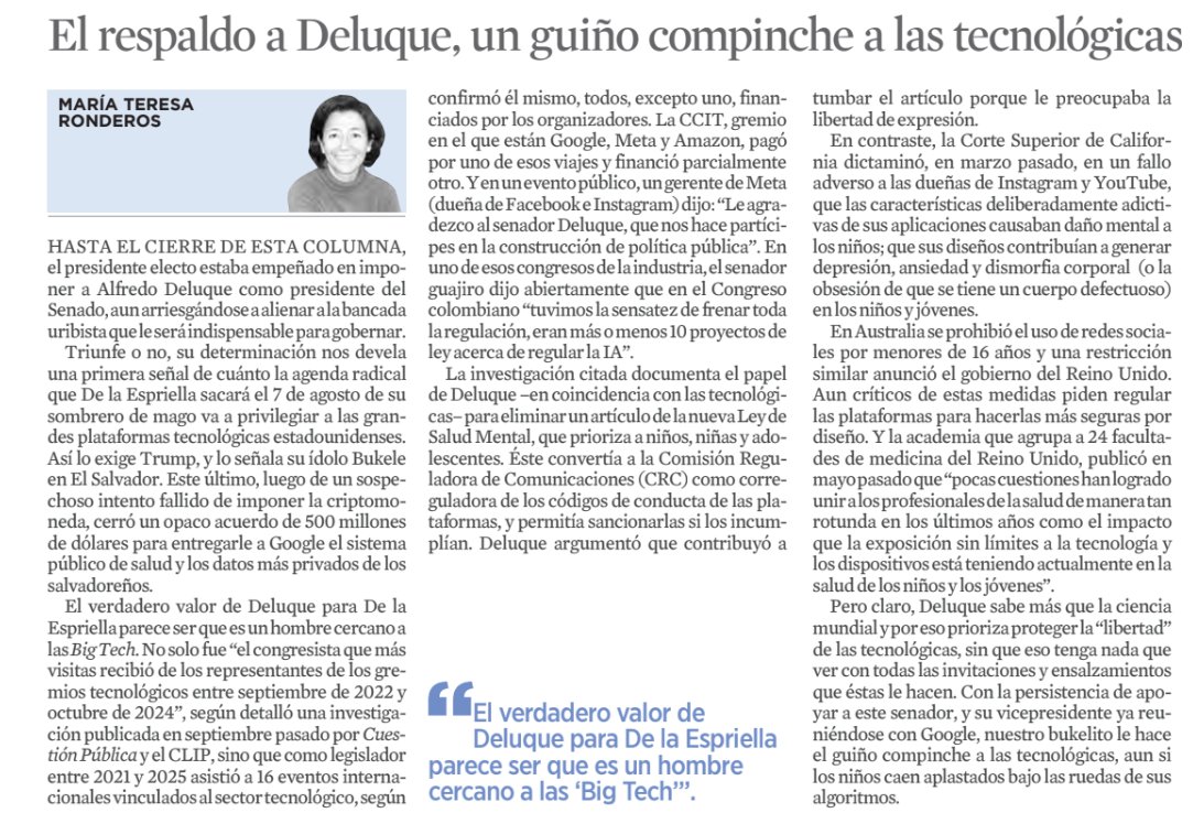 anacrisrestrepo's tweet photo. ¿Cuál es la "gracia" de Deluque para @ABDELAESPRIELLA? 
La columna de @mtronderos responde con claridad a esa pregunta. https://t.co/qtzhUCrVtu