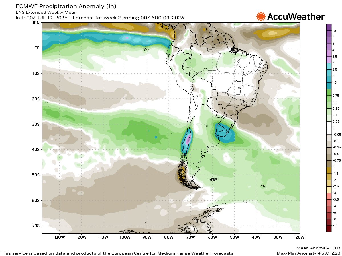 jnmet's tweet photo. The moist flow, active sub-tropical jet &amp; stormy pattern will continue across central into northern #Chile next week. Northern #Argentina &amp; far southeast #Brazil will also remain wet. A typical #ElNino pattern in South America, especially in austral winter. https://t.co/Aov5o6nZnQ