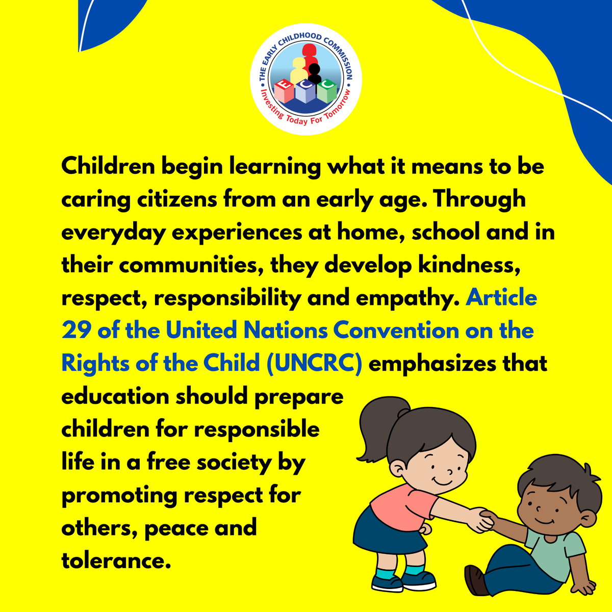 ECCJA's tweet photo. 💙 Caring citizens are nurtured from the early years. Every act of kindness, respect and responsibility helps children grow into caring members of their communities. Encourage one caring act today! 🌟

#12StandardsMatter #ChildrenMatter #EarlyYearsMatter https://t.co/hYzqhoRRMZ