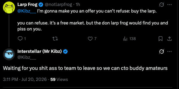 notlarpfrog's tweet photo. beef is getting real. this guy took pepe to 13 billion.

you know what happens now. Tinder Tek is activated. 

connecting him with ansem.

bro I matched vlad and ozy, burned my own tokens twice, and the eagle paid me $300 to update the dex. anything is possible. https://t.co/PmC2IzJX1M