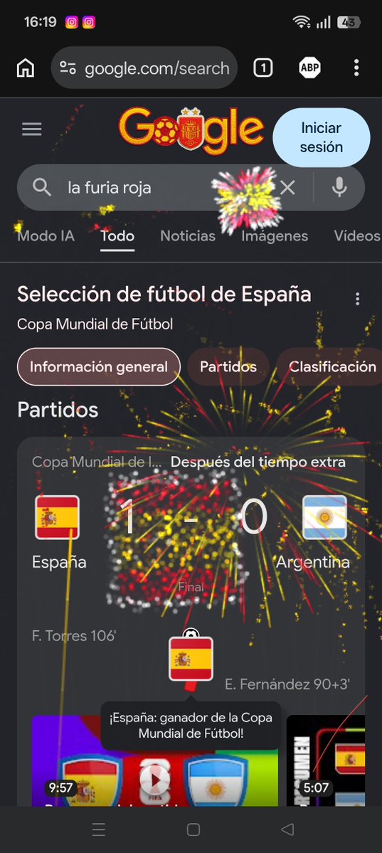 Anzros92's tweet photo. Sí buscas el Google la furia roja apareces fuegos artificiales felicitando la victoria a ESPAÑA 🇪🇸⭐⭐🏆🎇🎆 #copamundialdefútbol https://t.co/tI81xqafBV