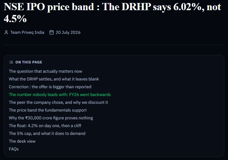 Divyam_Madhwani's tweet photo. Everyone is quoting a ₹30,000 crore NSE IPO.
That figure was derived from the unlisted price, then used to justify the unlisted price.
We built the band from the DRHP instead : (Link in the comments)
#NSE #NSEIPO #PreIPO #Valuation #NSEvsBSE #NSEIPOGMP #GMP #IPOPriceBand https://t.co/E3FuyO5VPu