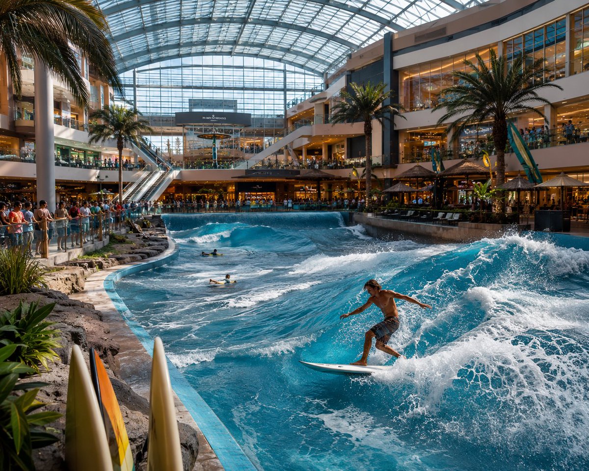 GJiggerman's tweet photo. DID YOU KNOW?
Gateway Theatre of Shopping in Durban was the first mall in South Africa to feature a wave house.
🌊🏄
The artificial wave attraction allowed visitors to surf inside a shopping complex, making it one of the country's most unique malls.
Shopping...
And surfing under one roof.
Create image no text