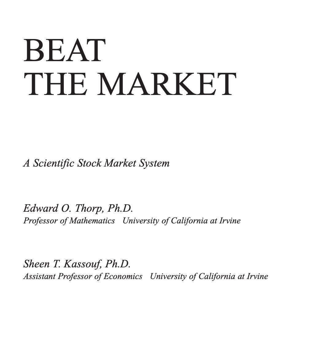 RuujSs's tweet photo. This book is a quant treasure.

"Beat the Market”: the origin of modern quantitative finance. The system that took Thorp from university math to founding one of the great hedge funds. 

The same system one of the authors used to more than double $100K in four years, while the 1962 crash wiped out generations of wealth.

Some legacies don't need museums. They need readers.