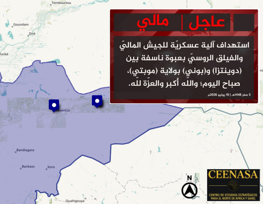 CEENASA396971's tweet photo. #MALI 🇲🇱

On Sunday July 19th, JNIM claimed to have targeted a Malian army vehicle and some Russian forces by an IED between #Douentza and #Boni village in the #Mopti region. https://t.co/oxSmN1pK4L