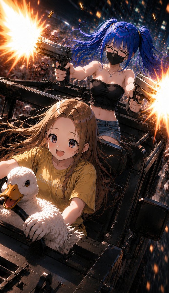OYATUmk2's tweet photo. #フリーソワーズちゃん危機回避

フリーソワーズさんそのままアクセル踏んでてくださいね！ゴーカートってそうやって乗るんですよ！上手です👍

毛玉さん素晴らしいドラテク！羽根使いが神懸ってますね〜✨

ビンゾ(業界用語)は動きが緩慢で狙いやすくて良いですね！
まるでダックハントですぅはっはぁ！！

…あっ毛玉さんのことでは無いですよ💦

#AIイラスト