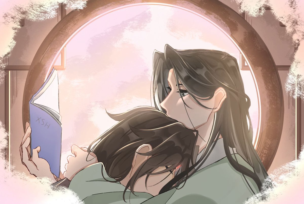 Nhien2212's tweet photo. Binghe resting in Shen Jiu's arm while he's reading 

#BingJiu https://t.co/ve1XkIpOwa