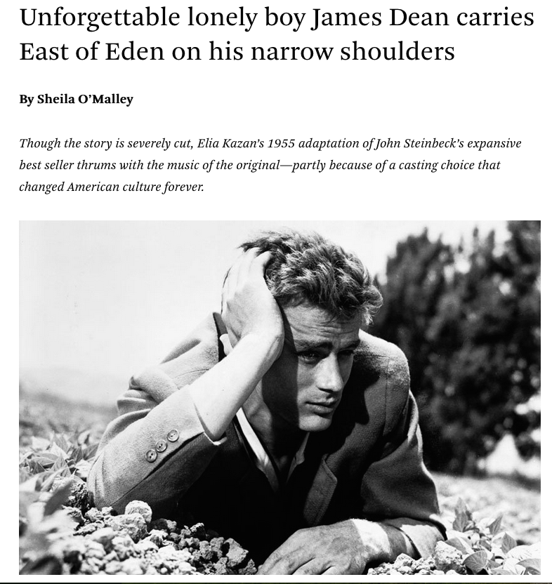 PrettyGonzo's tweet photo. Came across this terrific article at Library of America, on Elia Kazan's EAST OF EDEN & lead actor, James Dean. It's a long piece, but extremely interesting & informative re Elia Kazan's view of Dean 💕 @classic_film #JamesDean #EastofEden #film #movies https://t.co/sndByfeYbO https://t.co/7vCRDE5ktH