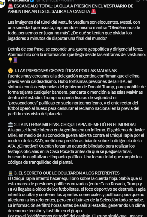 raulovtweet's tweet photo. Hay teorías conspiranoicas del partido de la final.

- Arbitraje con distintas varas de rigurosidad. Faltas y fouls ignorados a España y cobrados a Argentina.
- Argentinos saliendo del vestuario con cara de orto. Una frase de Messi "algo resignada".
- Cambios de criterio dudoso. https://t.co/kDdYMzC7x4