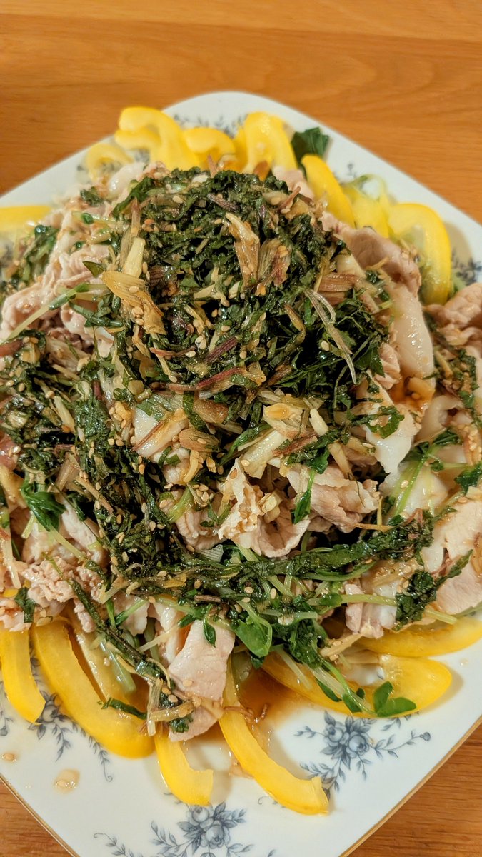 wakachill's tweet photo. 復活のワカおじ飯夜の部は
よだれ豚しゃぶとインスタで見た山芋の醤油漬け
長ネギは高いので大葉とみょうがで代用👍
山芋の醤油漬けは梅を使ったら飯泥棒でした✨
#おうちごはん https://t.co/Qk6GWpGmUm