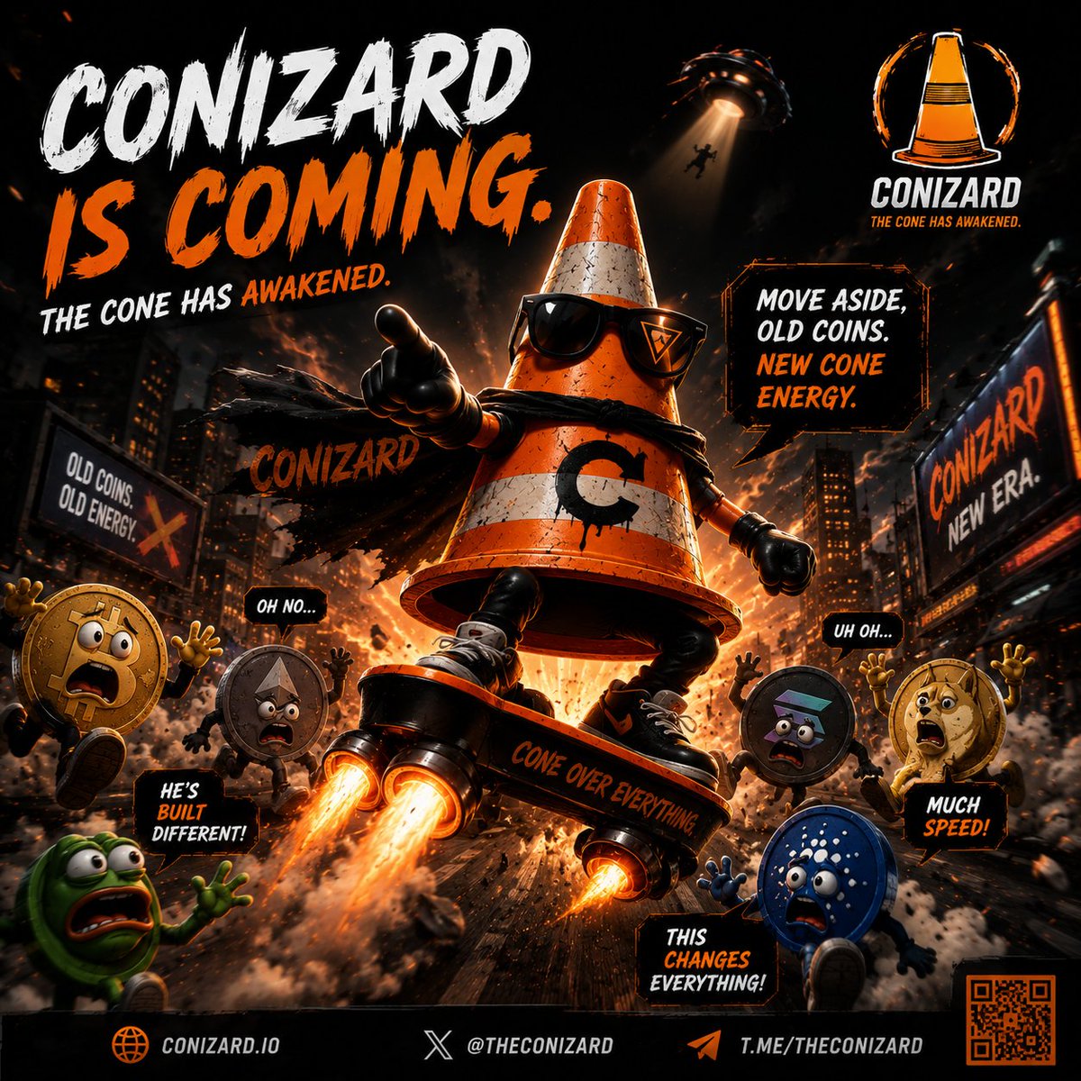 theconizard's tweet photo. Move aside. 🚧

The Cone has arrived.

We don't follow trends. We build them. 🔥

THE CONE HAS AWAKENED. 🟠

#Conizard #Solana #Memecoin #Crypto #Coneheads https://t.co/nQ5GZ27G38