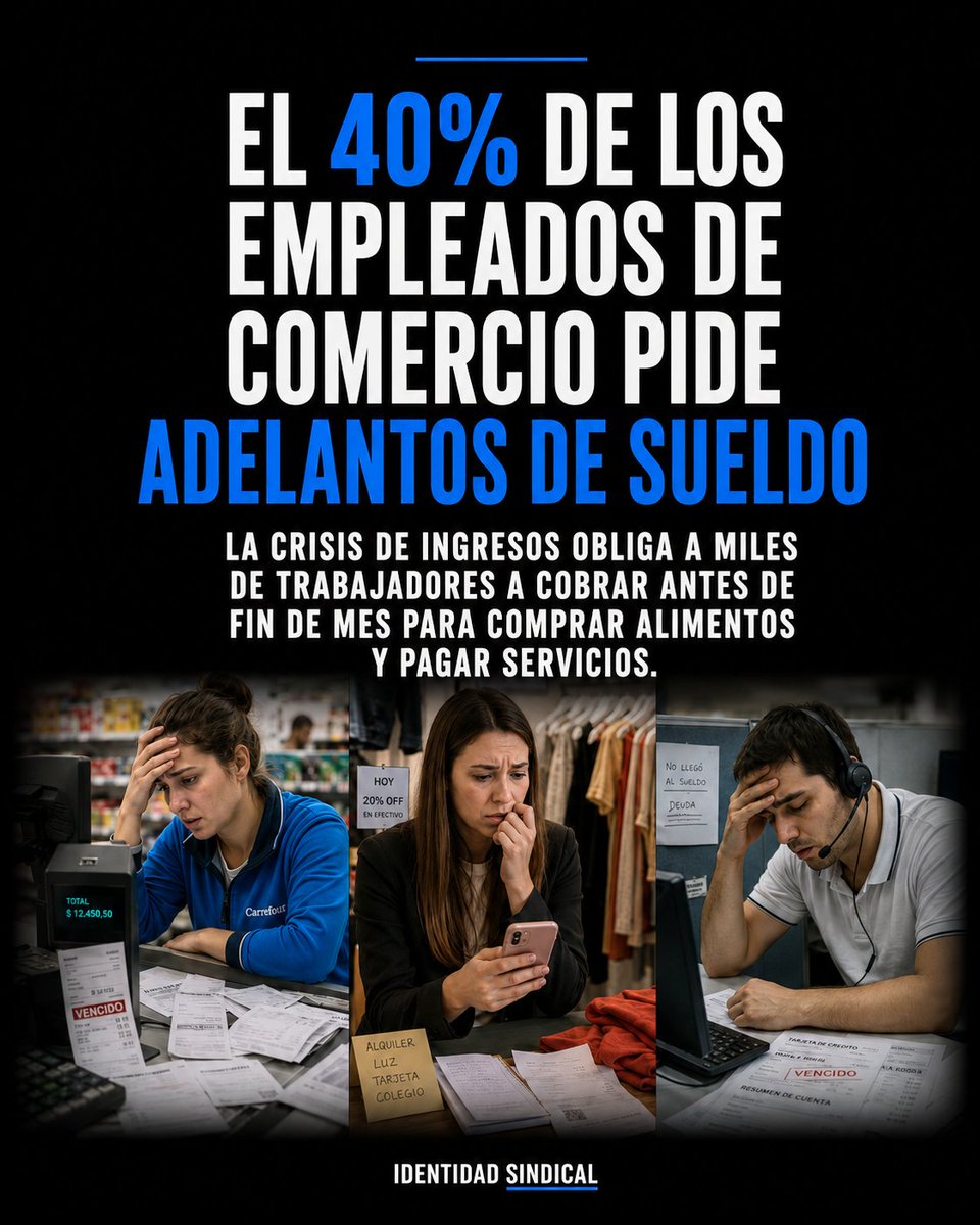identisindical's tweet photo. El 40% de los empleados de comercio pide adelantos de sueldo por la crisis de ingresos

https://t.co/NRT2hZANtP https://t.co/tI9aQWgwEX
