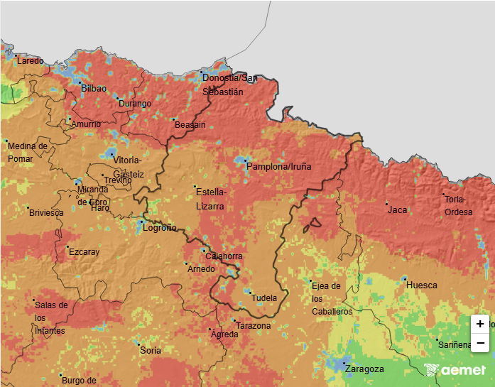 112_na's tweet photo. ⚠ El riesgo de incendio forestal previsto por @AEMET_Navarra para hoy #martes es "muy alto" o "extremo" en todo el territorio de #Navarra

‼️ Evita cualquier actividad que pueda producir incendios

ℹ En caso  incendio forestal, sigue estos consejos:
https://t.co/x436Uor6mZ https://t.co/hTx1NYSG5v