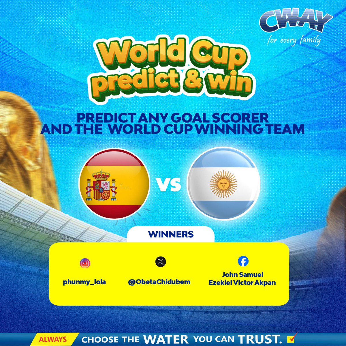 cwaytablewater's tweet photo. Congratulations to all our lucky winners who correctly predicted the winning team and goal scorer! Send a DM with your account details and phone number within 24 hours.
A big thank you to everyone who joined the challenge and made the tournament even more exciting. https://t.co/tMNwfSKkt9
