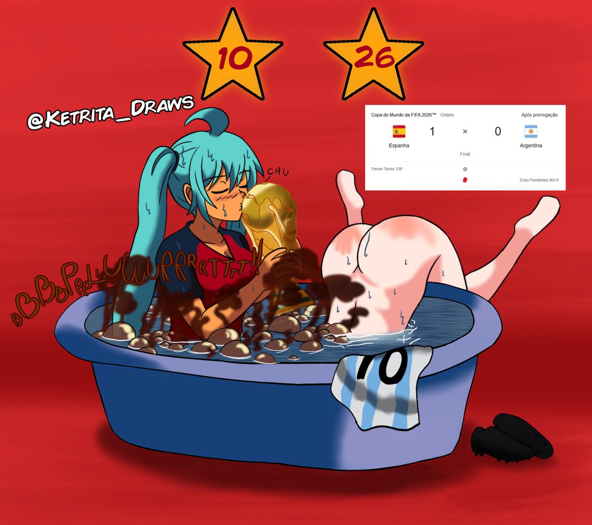 ketrita_draws's tweet photo. A Espanha deu um banho especial na Argentina na grande final! 🇪🇸🏆🏆
Chegamos ao fim da copa de 26... 🥹
.
.
.
#fartfetish #fart #farting #girlfart #fartart #gassygoddess #sexygirlsfart #commissionsopen #r34 #HatsuneMiku #worldcup #ArgentinaVsEspaña https://t.co/vjOjWKYCpQ