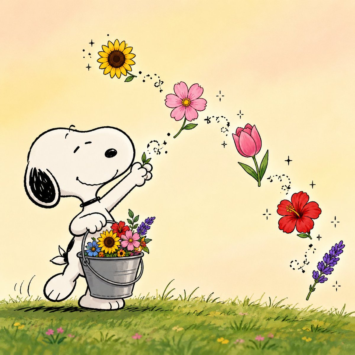 snoopyhero53's tweet photo. Flowers, smiles, and Snoopy. 🌻🐶🌸 https://t.co/xPVWu87n8m