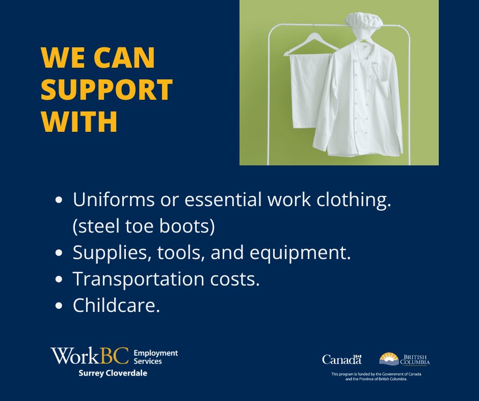 WorkBCSC's tweet photo. 👷 Starting a new job but worried about equipment and supply costs? Get the help you need to kickstart your career without the burden of upfront costs. Reach out today to learn how we can assist!

➡️ To learn more about this service, please visit our website! https://t.co/gnRFzYe6Ak
