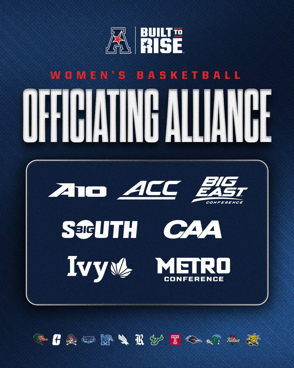 American_Conf's tweet photo. The American partners with 7 other Division I conferences in women’s basketball officiating alliance 🏀

 🔗 https://t.co/fhndM9UIlk

#BuiltToRise https://t.co/mbsgTAOm7F