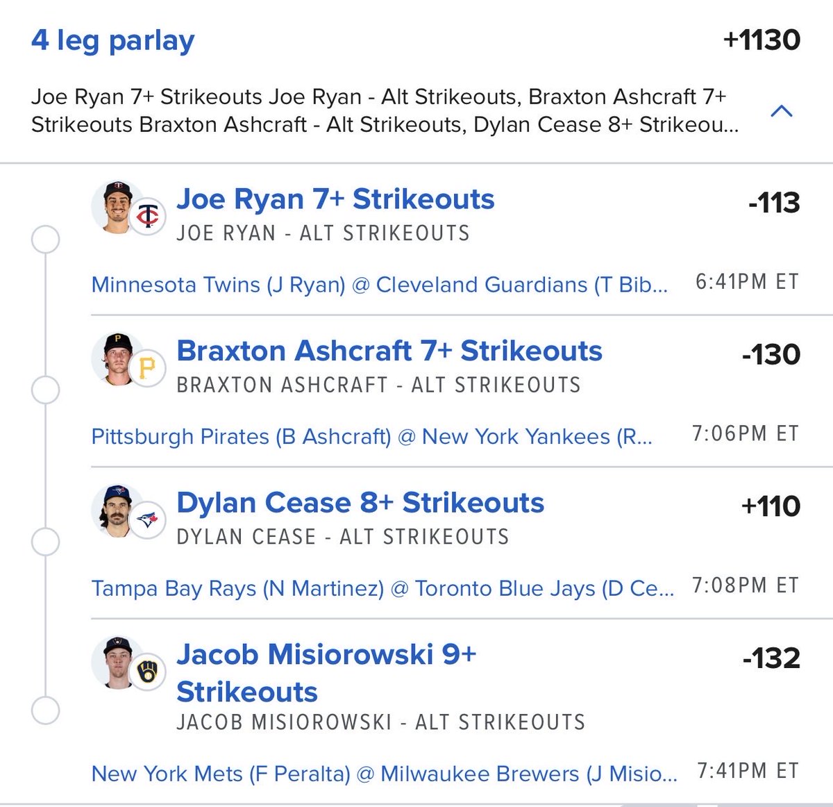 ArnoldsAiModels's tweet photo. DAILY STRIKEOUTS PARLAY🪓

Let’s not overthink it today.

⭐️’s mow ‘em down🚜 https://t.co/q7Rkb1b6g8