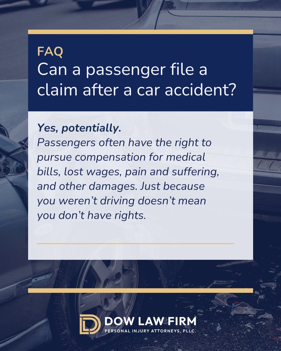 LukeDowLaw's tweet photo. Injured as a passenger in a Texas crash? You may have legal options, and more than one insurance policy could apply. The facts, available coverage, and your injuries all matter. Dow Law Firm can help you understand your options.

#InjuryLawyer #PersonalInjury https://t.co/BkDZhEGJh5