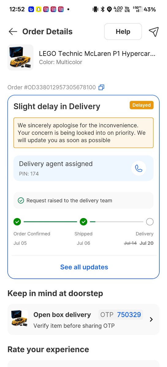 cleonrebello's tweet photo. Ordered a LEGO set on July 5th, and it's still not delivered after multiple delays and an "unsuccessful delivery" excuse today without anyone even contacting me. Absolute pathetic service from @Flipkart, @EkartLogistics, and @kalyank_m. Fix this ASAP. Order #OD338012957305678100. https://t.co/y5IALvs7sM