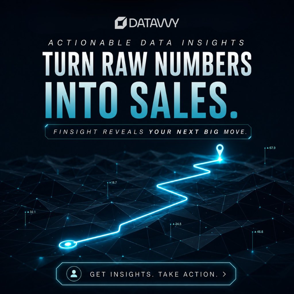 Datavvy's tweet photo. Turn raw numbers into sales. 📉➡️📈

Stop drowning in messy spreadsheets.
Get your business’s-
🔹 Metrics mapped directly to revenue
🔹 Actionable insights, zero guesswork
🔹 Real-time growth roadmaps

Get insights. Take action. 

#DataAnalytics #BusinessIntelligence #Datavvy https://t.co/GPgztTjBC4