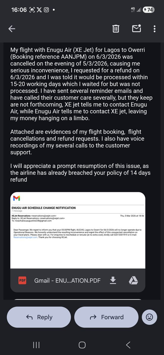 austine_martin's tweet photo. @mikeachimugu01 @mikeachimugu01 This is a screenshot of my email to NCAA since April, yet no response,  I called the NCAA service line, but the person hung up the call. @flyxejet has been owing me a refund since March https://t.co/mM3k94hpSL