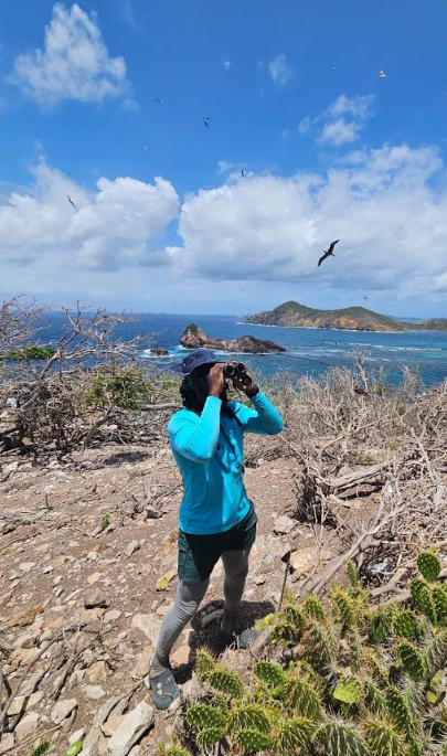 EPICislands's tweet photo. On Battowia, fieldwork starts before anyone steps ashore. After strong winds made the first landing impossible, EPIC and partners returned to conduct seabird and vegetation surveys, documenting juvenile boobies, Laughing Gulls, iguanas, and other nesting seabirds. https://t.co/efv70brLjD