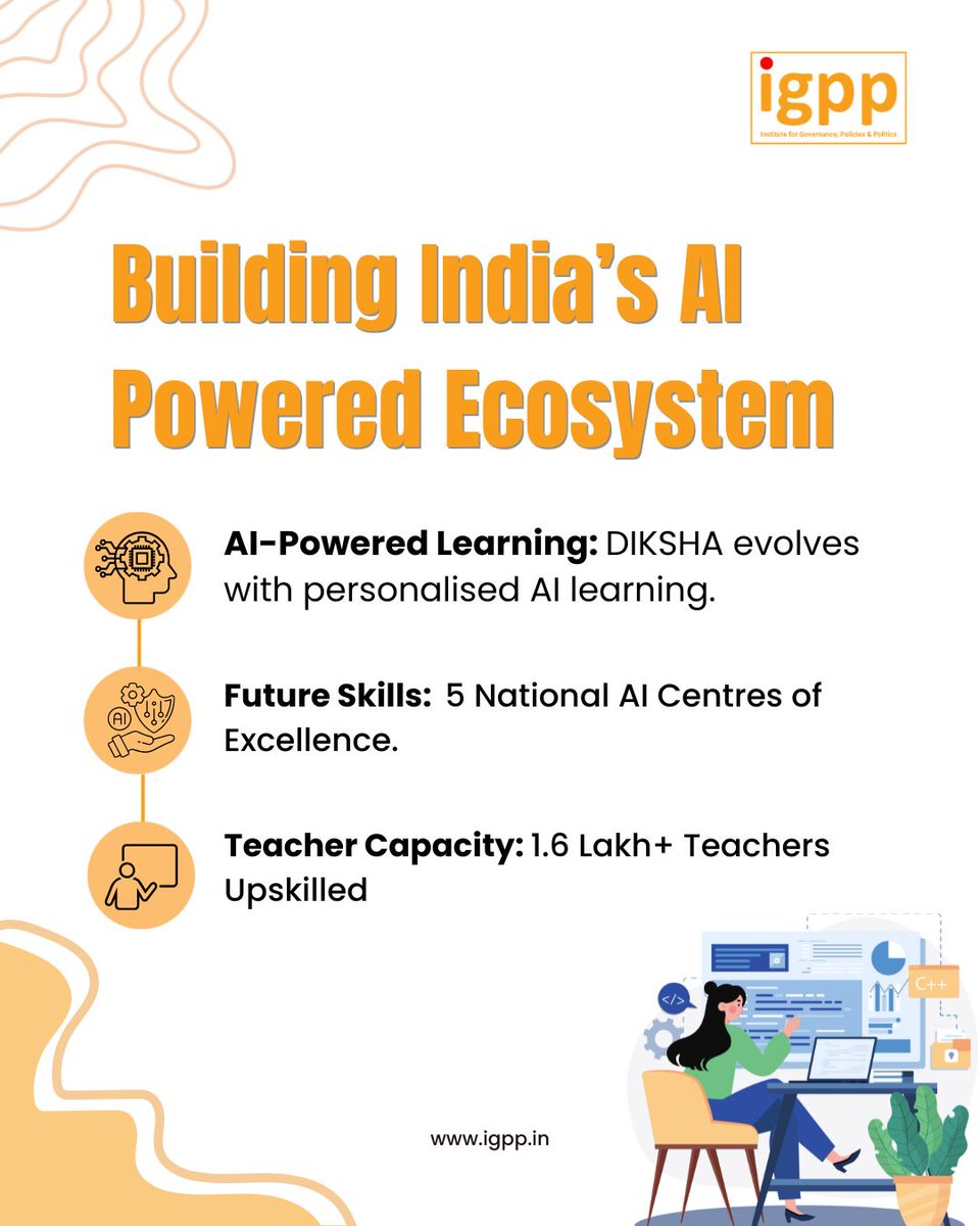 IGPPVMF's tweet photo. In the Lok Sabha, the @EduMinOfIndia highlighted India's rapid strides toward integrating Artificial Intelligence into the national educational framework. Replying to an unstarred question on July 20th, 2026, the Ministry confirmed the formal establishment of a dedicated Centre of Excellence (CoE) in Artificial Intelligence for Education at @iitmadras. 

Backed by a substantial budget of ₹500 Crore over a five-year period (2025–26 to 2029–30), this initiative underpins the vision to "Make AI in India and Make AI work for India". In line with the National Education Policy (NEP) 2020, the new CoE-AI is tasked with developing advanced, AI-enabled tools to scale learning access across the country. 

Beyond this cornerstone facility, the government's comprehensive strategy includes:

• Digital Infrastructure: Evolving the national DIKSHA platform to support AI-driven personalised adaptive learning, which has already registered over 579 crore learning sessions. 
• Targeted Skilling: Setting up five National Centres of Excellence for Skilling in AI, robotics, and cybersecurity under the PM-SETU scheme across ITIs in Bhubaneswar, Chennai, Hyderabad, Kanpur, and Ludhiana. 
• Capacity Building: Upskilling over 1,60,000 school teachers through NCERT and CBSE initiatives, alongside higher education training via the Malaviya Mission Teacher Training Programme. 

To deliberate on these profound policy developments and the future of human capital, the Institute for Governance, Policies & Politics (IGPP), in collaboration with Aryabhatta College, Delhi University, hosted a successful one-day conference on April 21st, 2026, titled "AI & The Education System for Viksit Bharat". 

The forum convened leading policymakers, academics, and industry experts to discuss how automated platforms can augment classrooms while preserving critical thinking, equity, and the essential role of teachers. 

For those who missed the live discourse, the complete deliberations and expert panels can be accessed on our channel: 

Watch the full conference here: https://t.co/tR1rPUCy02 

To know more about us, visit: https://t.co/JxVFY9QpBH

@ManishTiwari | @ranjana_kush | @AnkurTi76797199 | @vikas_IGPP

#AIEducation #PolicyGovernance #ViksitBharat #HigherEducation #EdTechIndia #IGPPConference