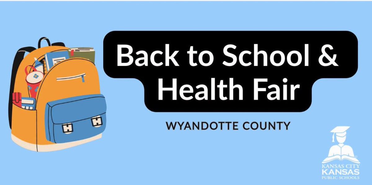 kckschools's tweet photo. The annual Wyandotte County Back to School &amp; Health Fair is coming! 

Join us Saturday, August 1, 2026, from 8am to 1pm at Homefield KC, 9250 State Ave in KCK. 

There will be free backpacks, school supplies, dental &amp; vision checks, sports physicals, and more. #BetterEveryDay https://t.co/1kbl34lgGd