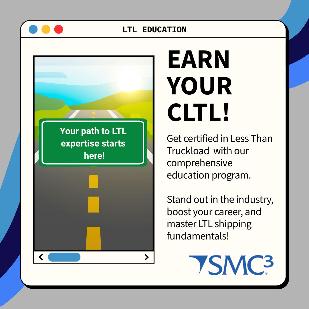SMC3_Inc's tweet photo. Looking to level up your LTL knowledge? 🎓 🚚 

Our online LTL Education program offers flexible, self-paced courses to help you build confidence and expertise in #LTL transportation.
https://t.co/L3uzbAKe0f

#industryeducation #supplychainmanagement #supplychain #transportation #logistics #carriers #shippers #lessthantruckload