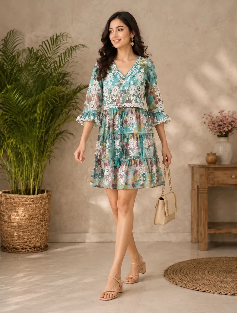 manners0009's tweet photo. 🌿 Design: White Schiffli floral lace over a colorful teal watercolor print.
​✨ Sleeves: 3/4 sleeves with flared, ruffled lace cuffs.
​👗 Vibe: Ideal for brunches, vacations, or casual day outings.
Shop 👉https://t.co/RCsNCDXGM9 https://t.co/PGEj9B2vHB