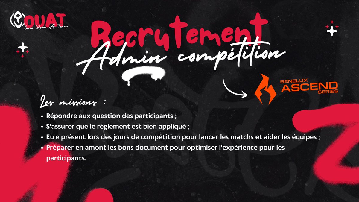 ouat_lol's tweet photo. 📢 Nous recrutons !
Nous recherchons un Admin Compétition pour les @BAscendSeries, ainsi que d'autres profils pour renforcer notre équipe 💪
Intéressé(e) ? Jetez un œil à notre formulaire et postulez 👇
https://t.co/KmnqKgbgl6 https://t.co/fWgCMAAVEK